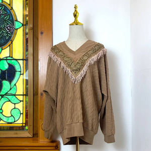 Vintage Western Sweatshirt Sweater with Fringe Studs Smock by Rafael- M
